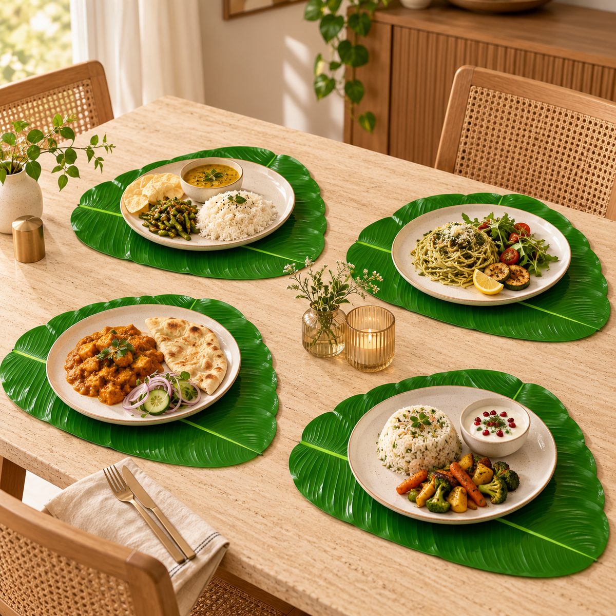 VANA banana leaf table mats for modern dining, hosting, TV dinners and festive tables