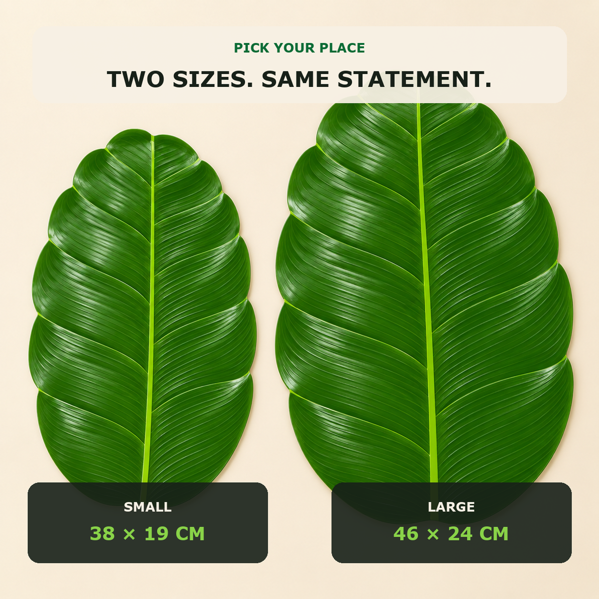 VANA banana leaf table mats: texture, two sizes, set options and everyday dining versatility