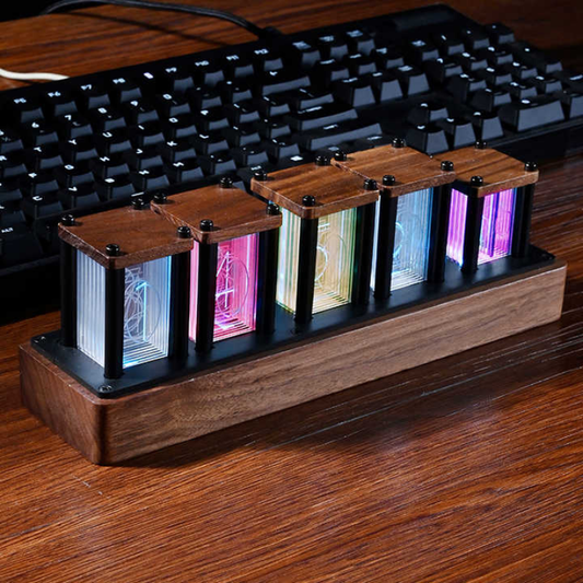 Walnut Nixie-Tube Style RGB LED Clock | Retro Digital Timepiece