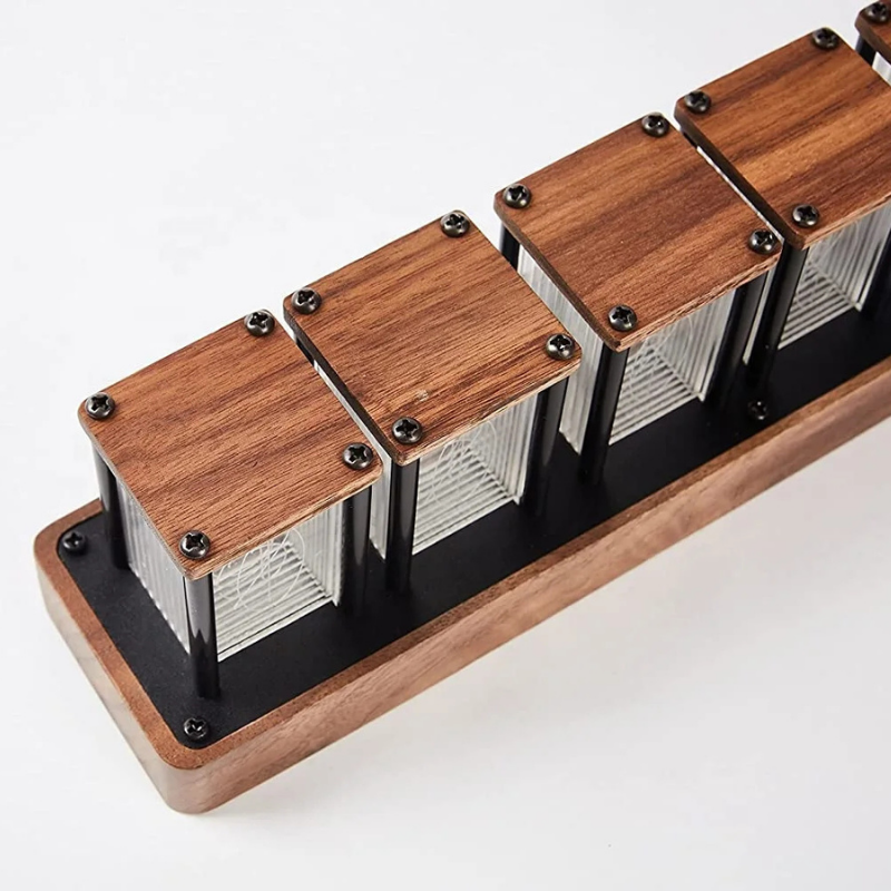 Walnut Nixie-Tube Style RGB LED Clock | Retro Digital Timepiece