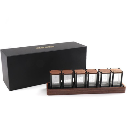 Walnut Nixie-Tube Style RGB LED Clock | Retro Digital Timepiece