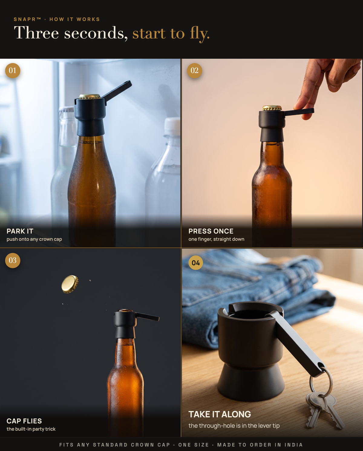SNAPR crown-cap bottle opener