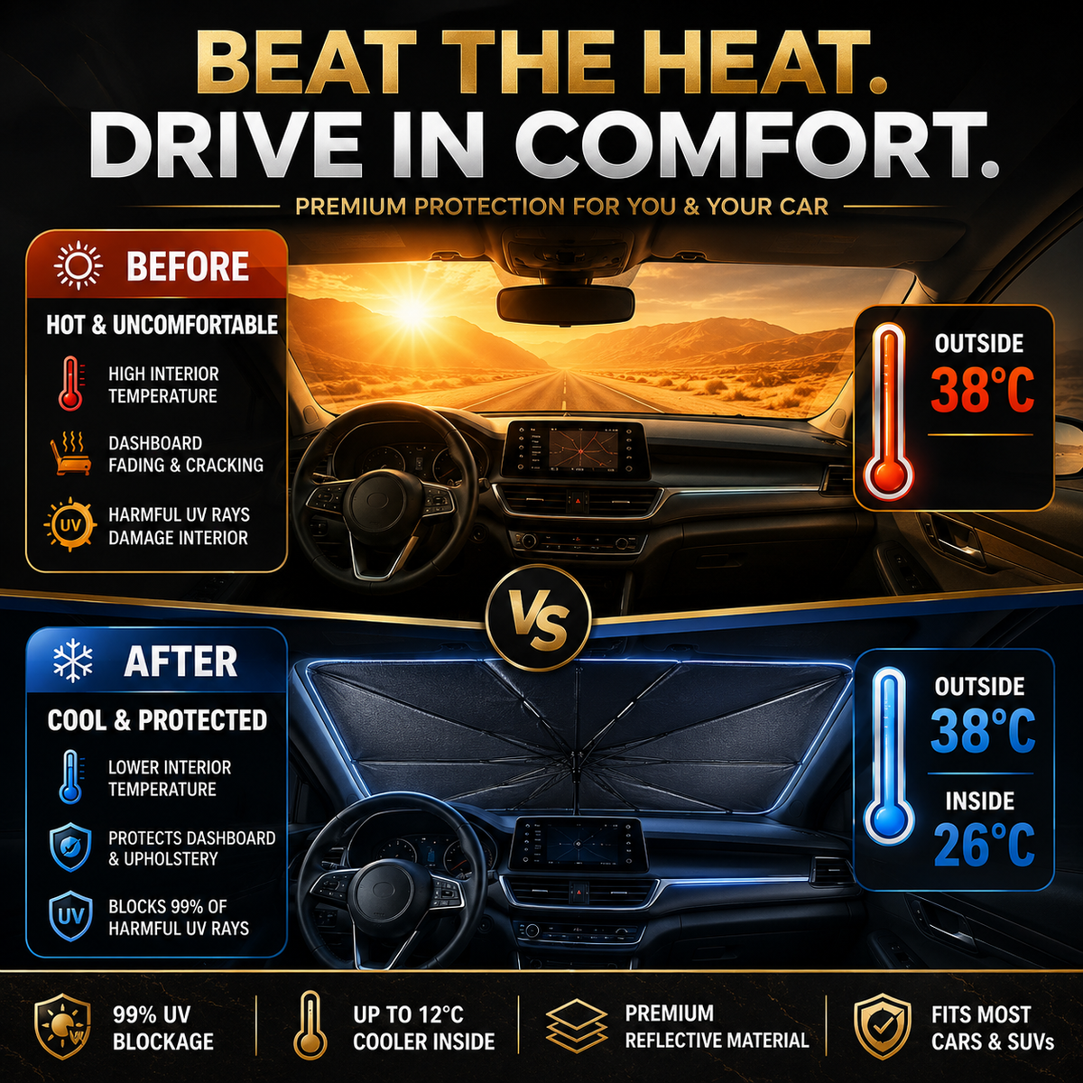 SOLBRELLA™ | Foldable Car Windshield Sunshade