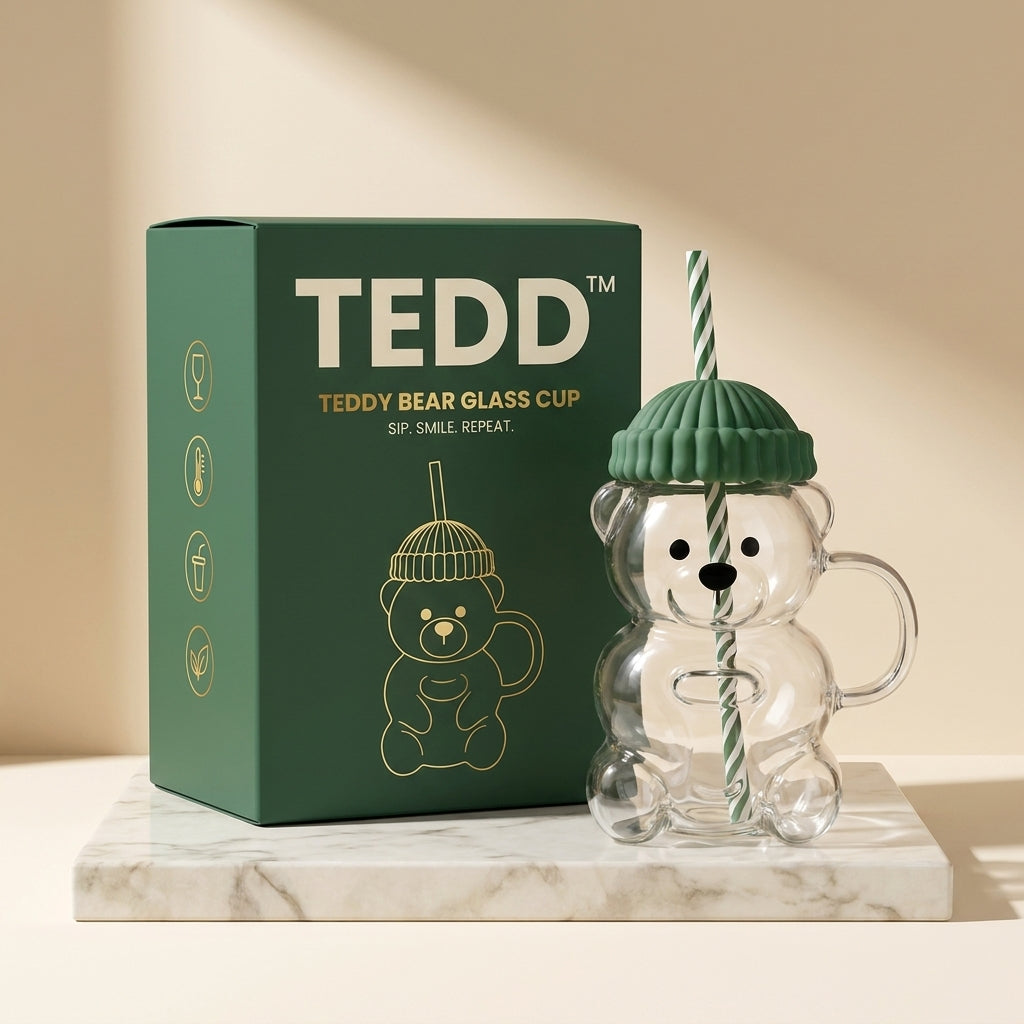 TEDD™| Glass Bear Tumbler with Straw