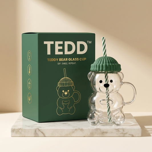 TEDD™| Glass Bear Tumbler with Straw