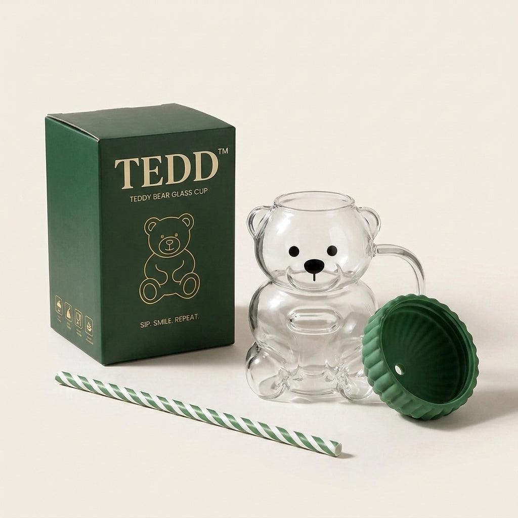 TEDD™| Glass Bear Tumbler with Straw