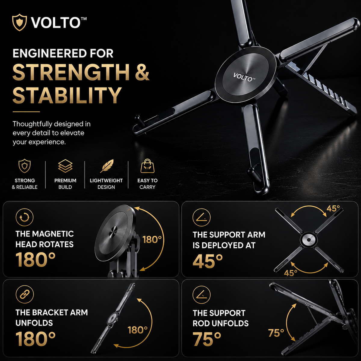180° Rotation. 8 Height Levels. Zero Wobble.