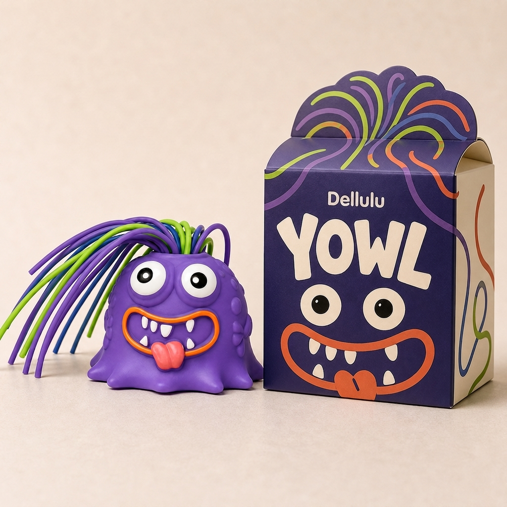 YOWL desk toy beside its gift box